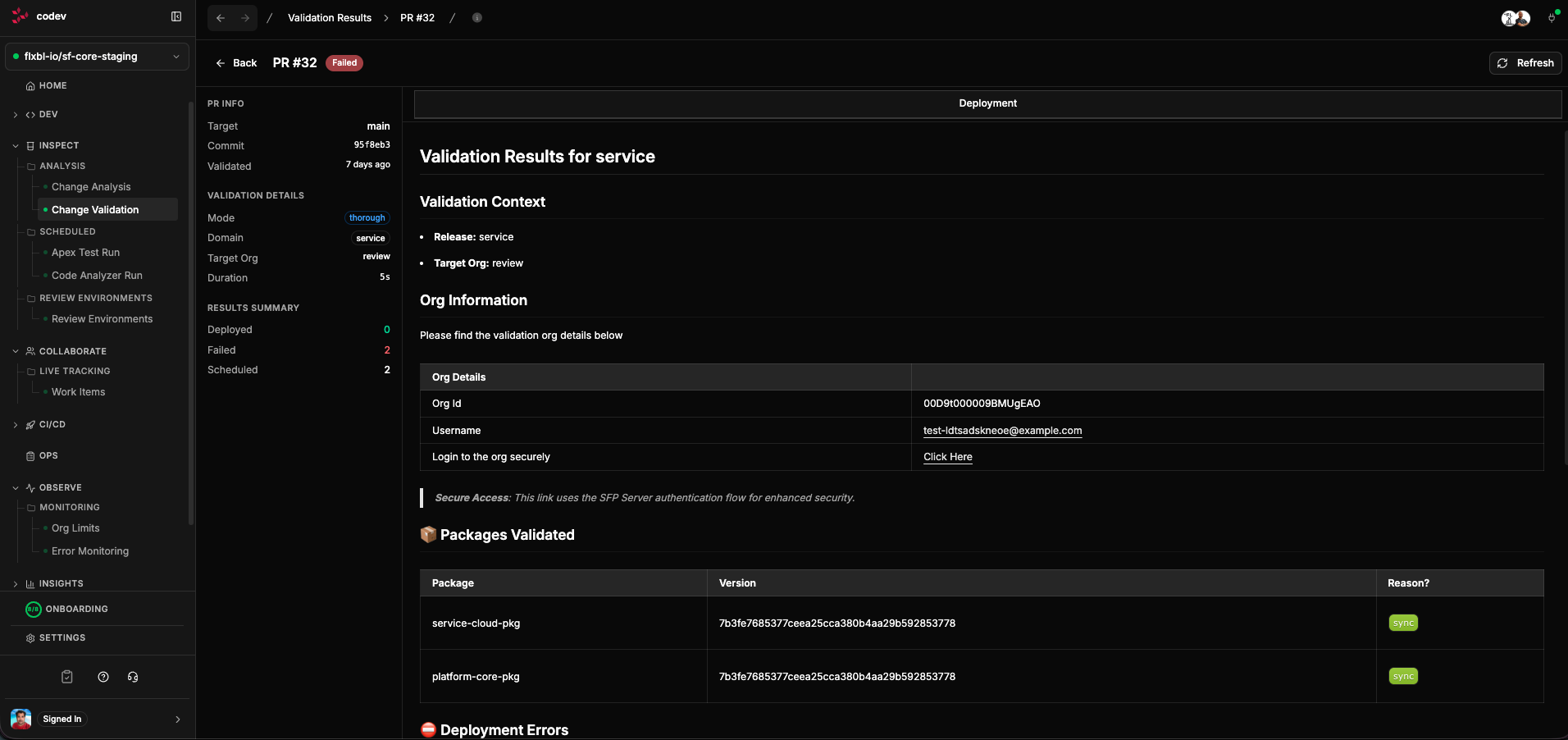 Validation Results detail