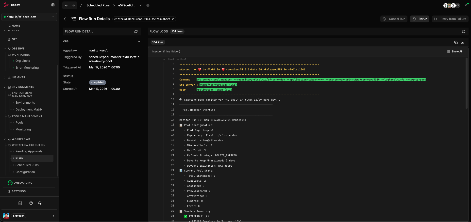 Pool monitoring job detail