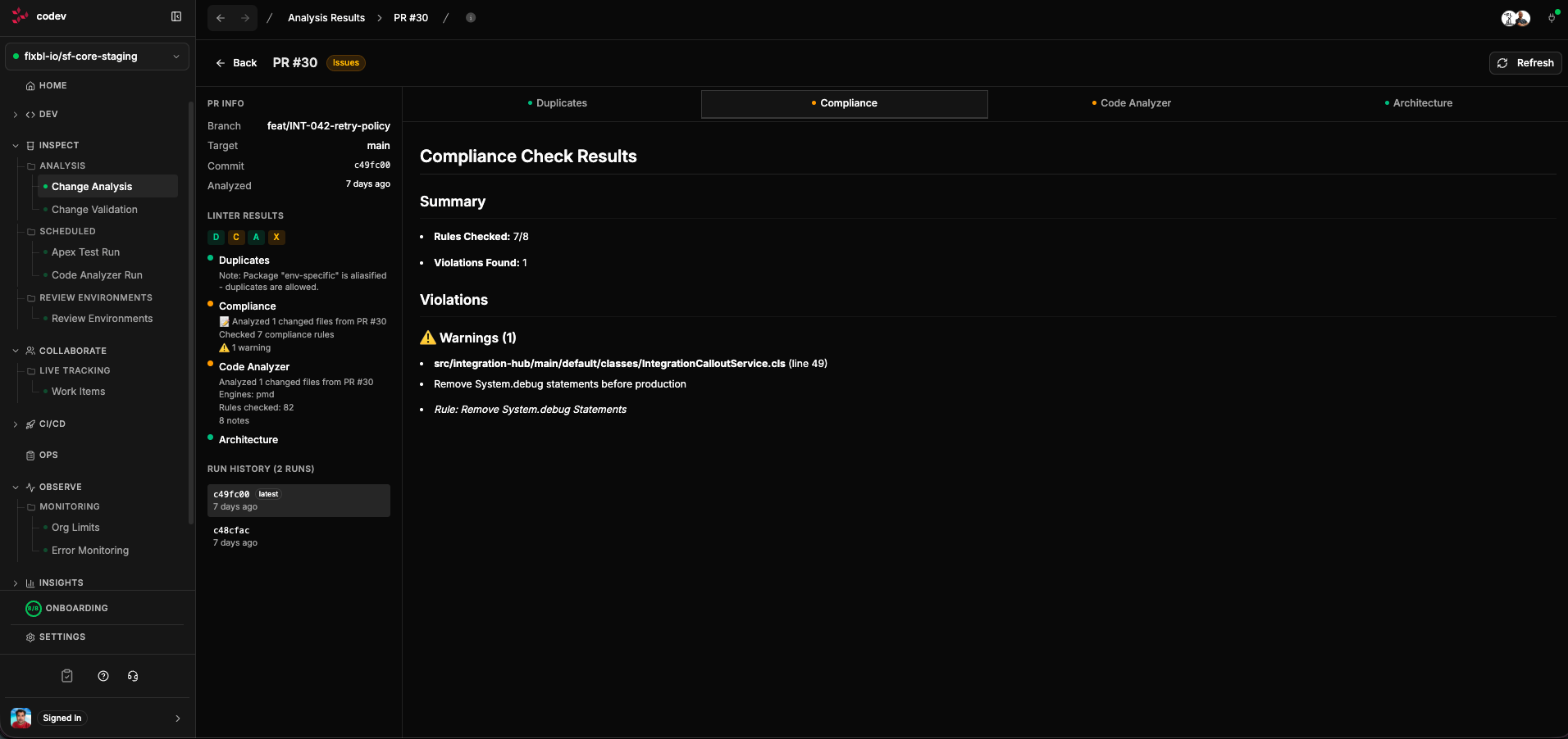 Compliance Check Results