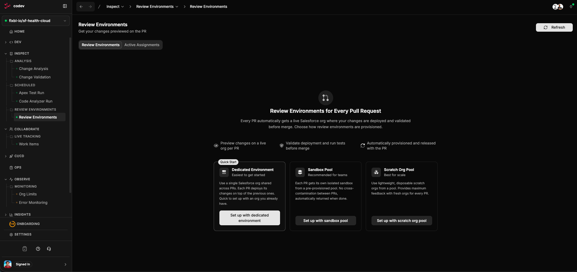 Review Environment setup options