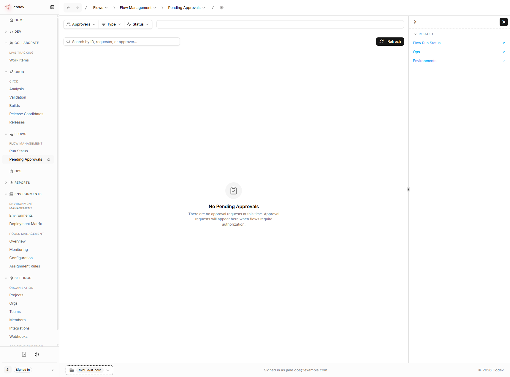 Pending Approvals page