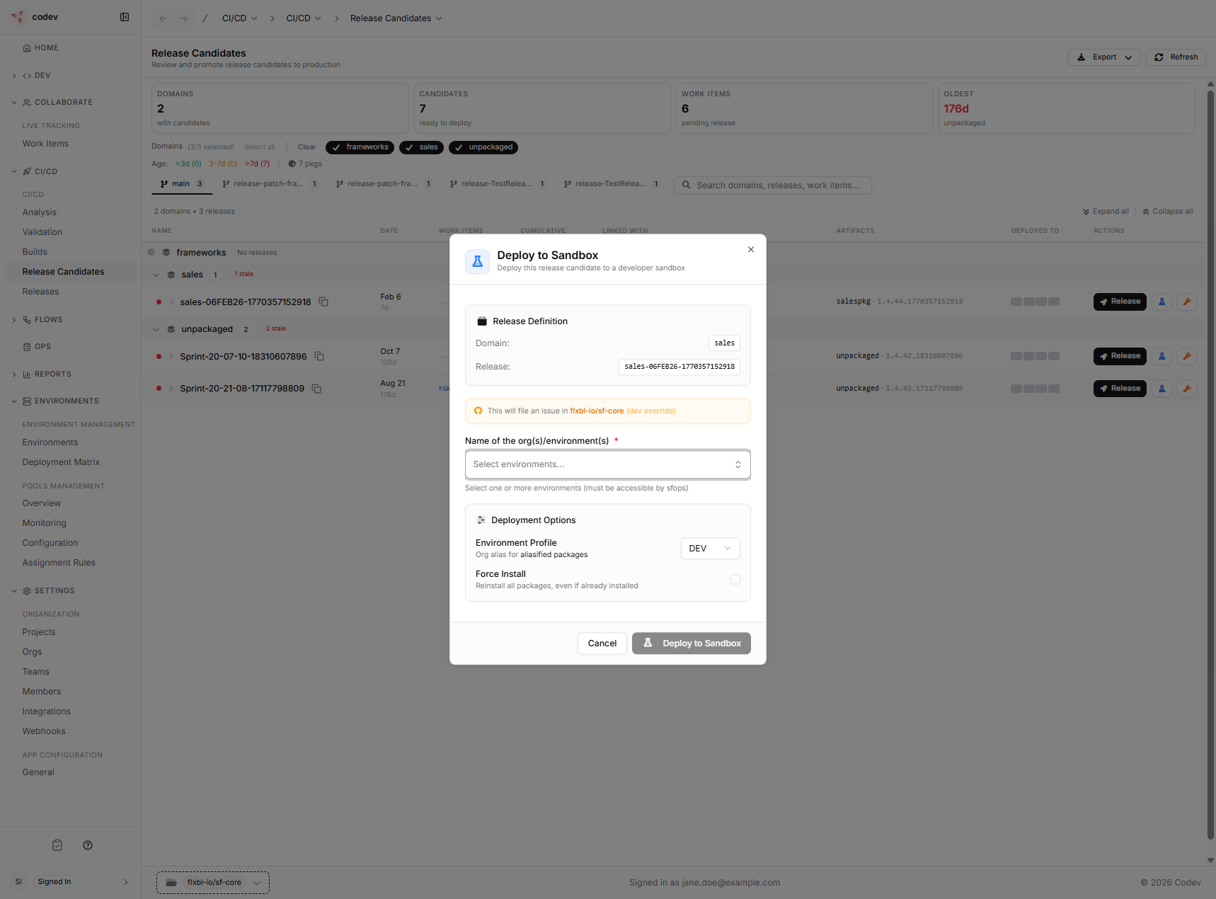 Get on Sandbox dialog